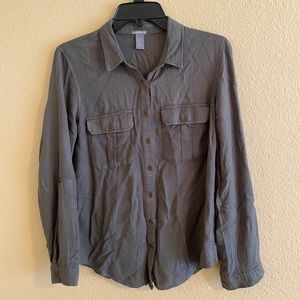 Olive Green Button Down Long Sleeve Top